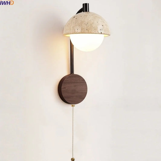IWHD White Glass Interior LED Wall Lamps Reading With Switch Yellow Travertine Stone Bathroom Mirror Stair Light Wandleuchte