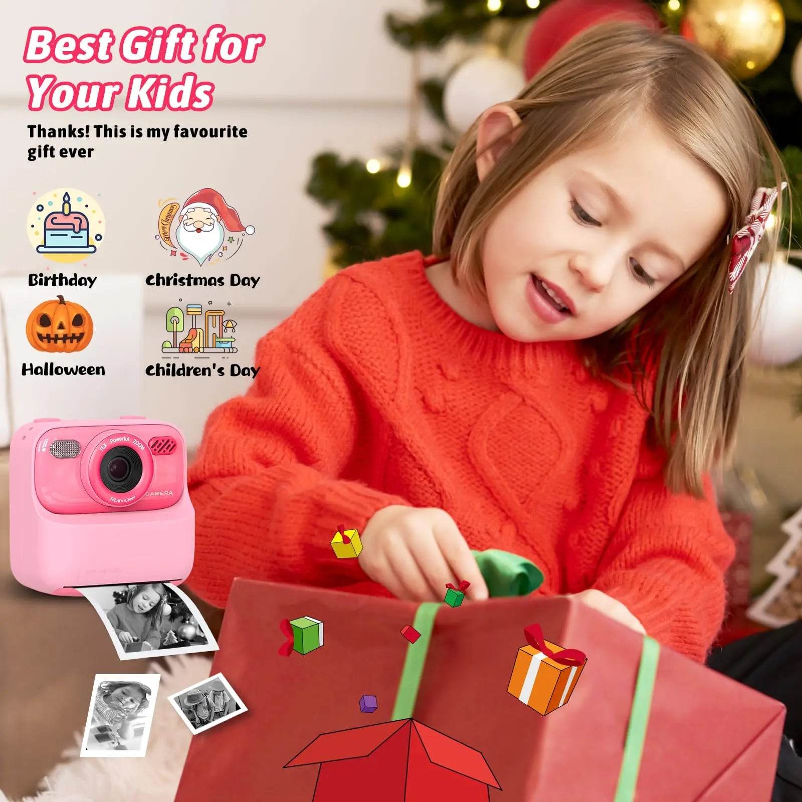 AMORUS Kids Camera Instant 1080P HD Dual Lens Selfie Digital Camera for Girls Boys Christmas Birthday Gifts Toys With 32G Print - AIAZ