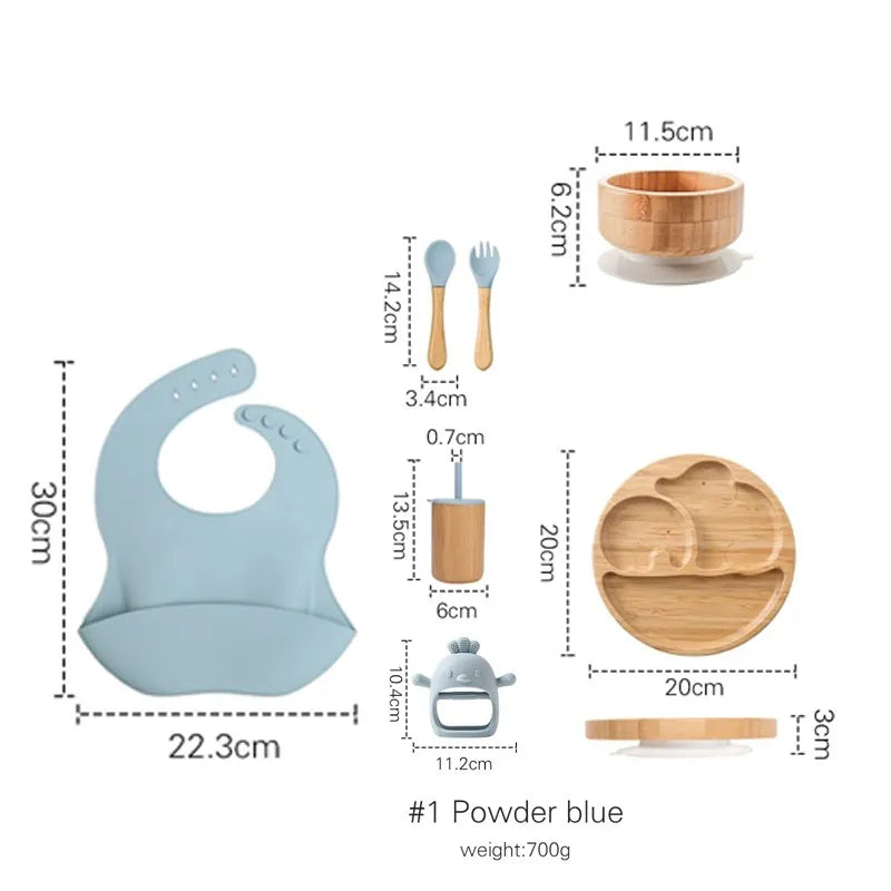 Wooden Dinner Plate Feeding Supplies Bamboo Baby Tableware Silicone Suction Plate Bowl BPA Free Baby Stuff Newborn Accessories