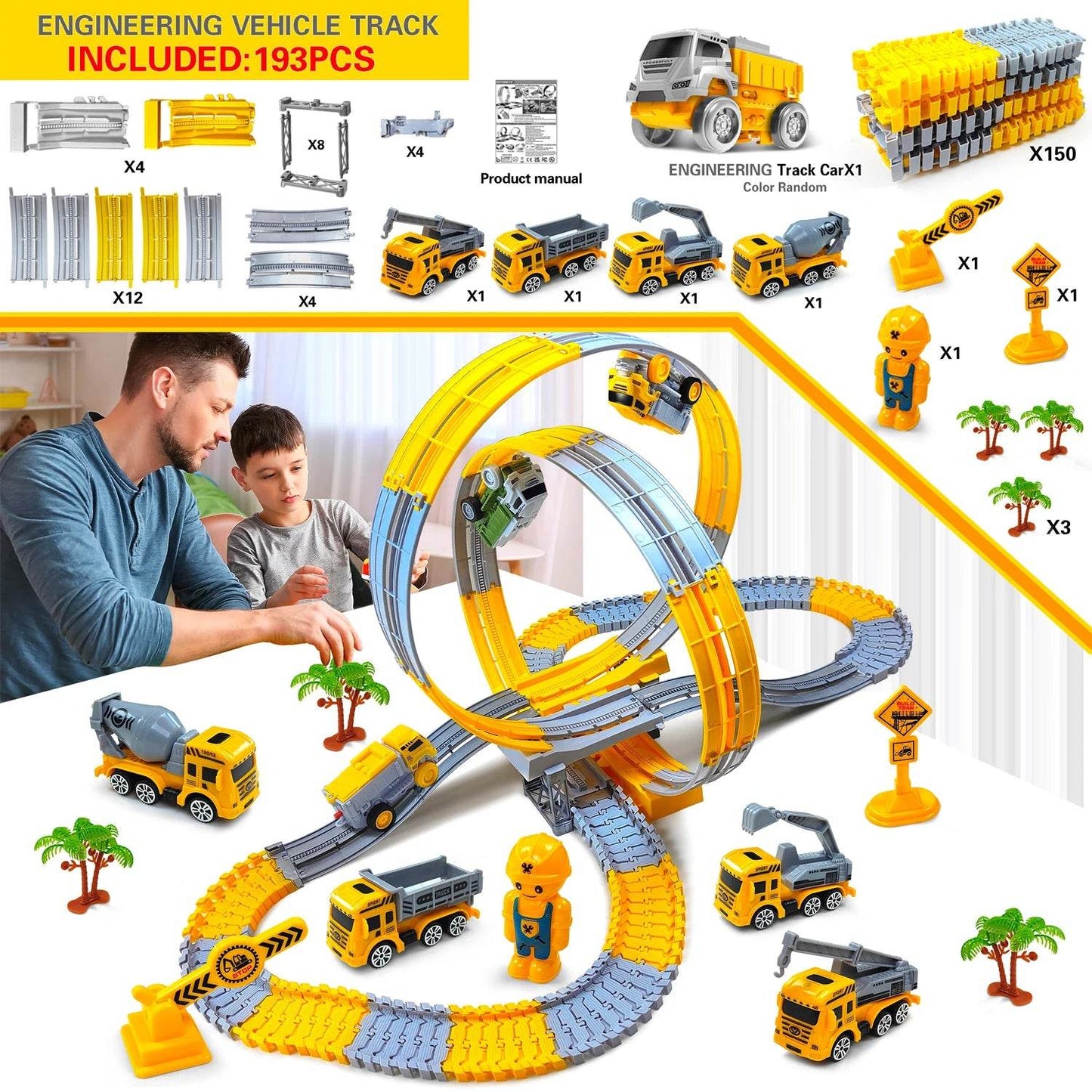 Children Electric Track Toy Car Engineering Minin Car Set Kids Puzzle Boy Toys Track Car Anti-gravity Track Train Gift for Kid - AIAZ
