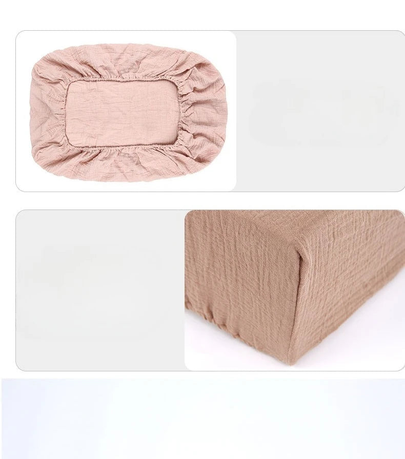 100% Cotton Crinkle Muslin Fitted Crib Sheet  for infant baby Soft Breathable Solid Color Baby Bassinet Mattress Cover Bedding