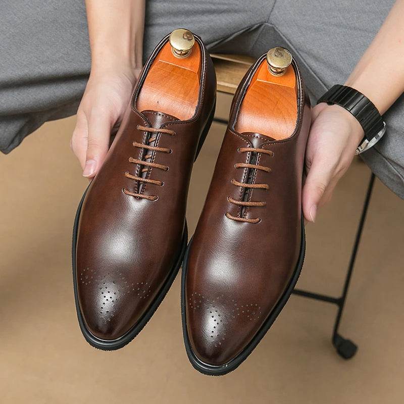Classic Brand Pointed Banquet Dress Shoes Brown High-end Men's Business Shoes Men's Commuting Daily Casual Shoes Flat Bottomed - AIAZ