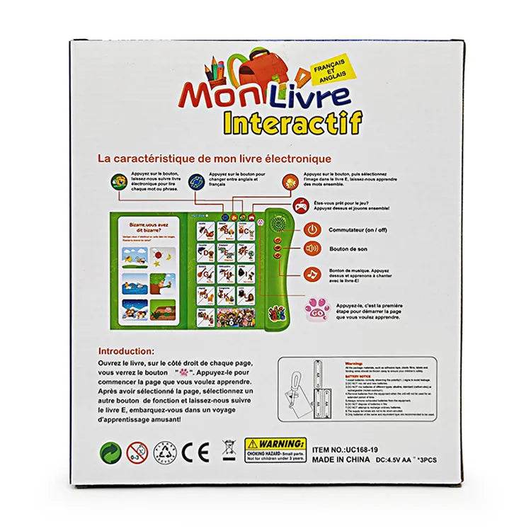 French and English Bilingual Finger Reading Children's Voice Book Intelligent Learning Toys French E-book Early Education Tool - AIAZ