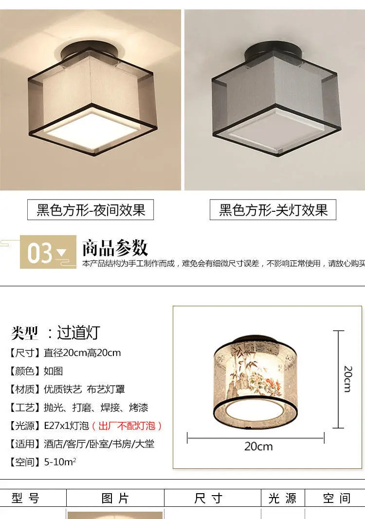 New Chinese Chandelier Lustre Ceiling Lamp Simple Corridor Chinese Painting Ceiling Lights Creative Suspendu Lotus Led Lighting