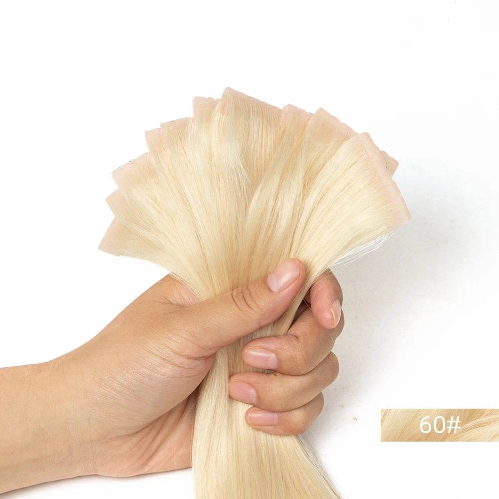 Invisible Twin Tabs Hair Extensions 12-24 inches PU Skin Tape cabelo humano 100 % natural Jet Black Micro Ring Weft Hair - AIAZ