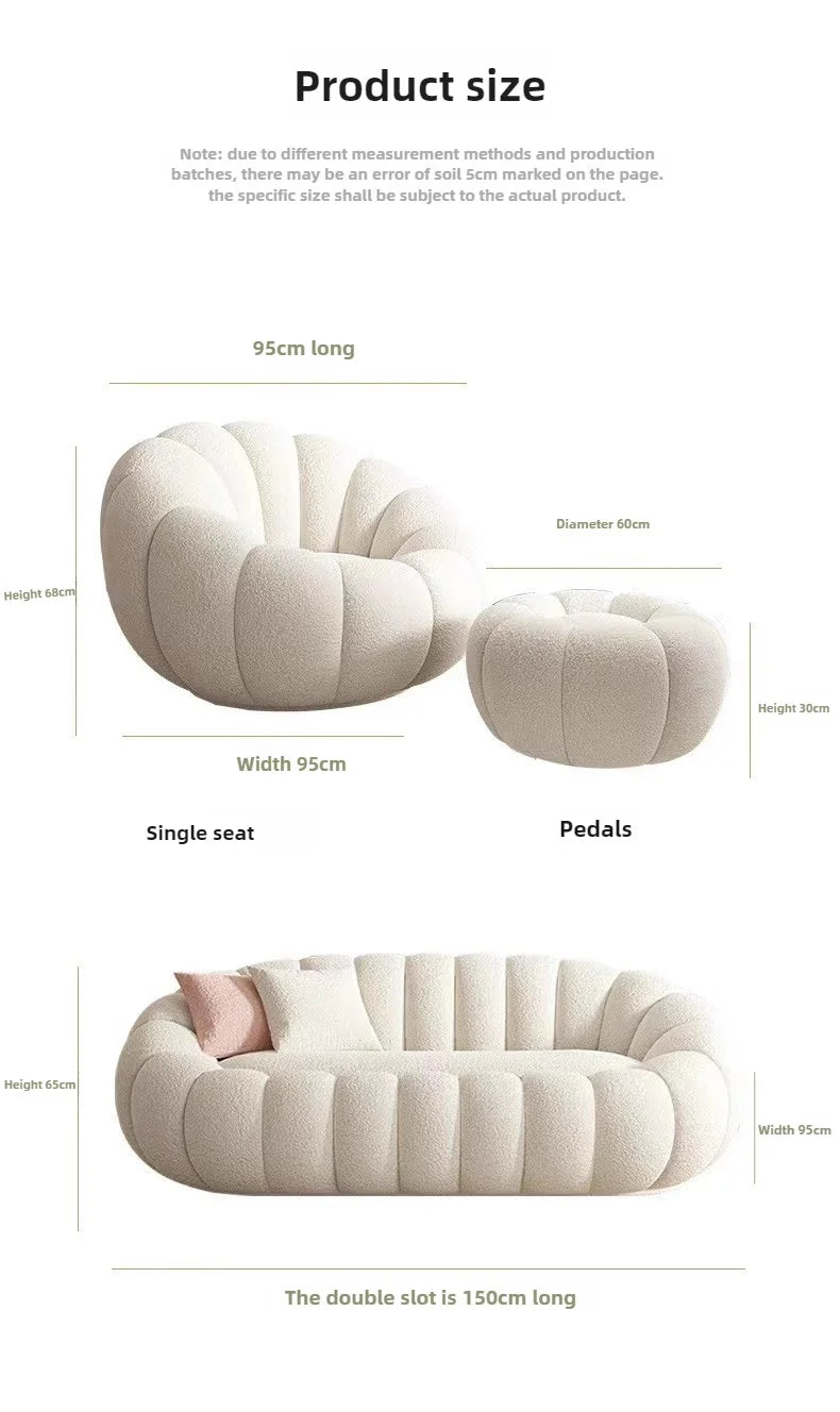 Lazy sofa that can be reclined or slept on, pumpkin sofa chair, small-sized lamb velvet fabric sofa, single sofa