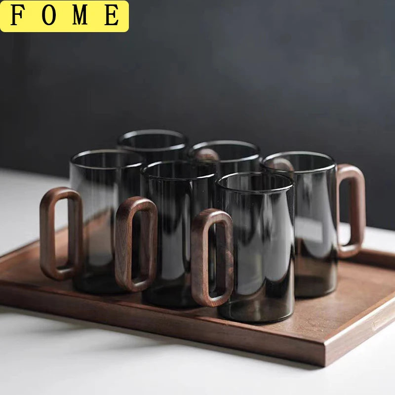 2/4/6pcs Glass Mug With Wooden Handle Heat-resistant Teacup Set Transparent Breakfast Milk Juice Cup Home Party Drinkware