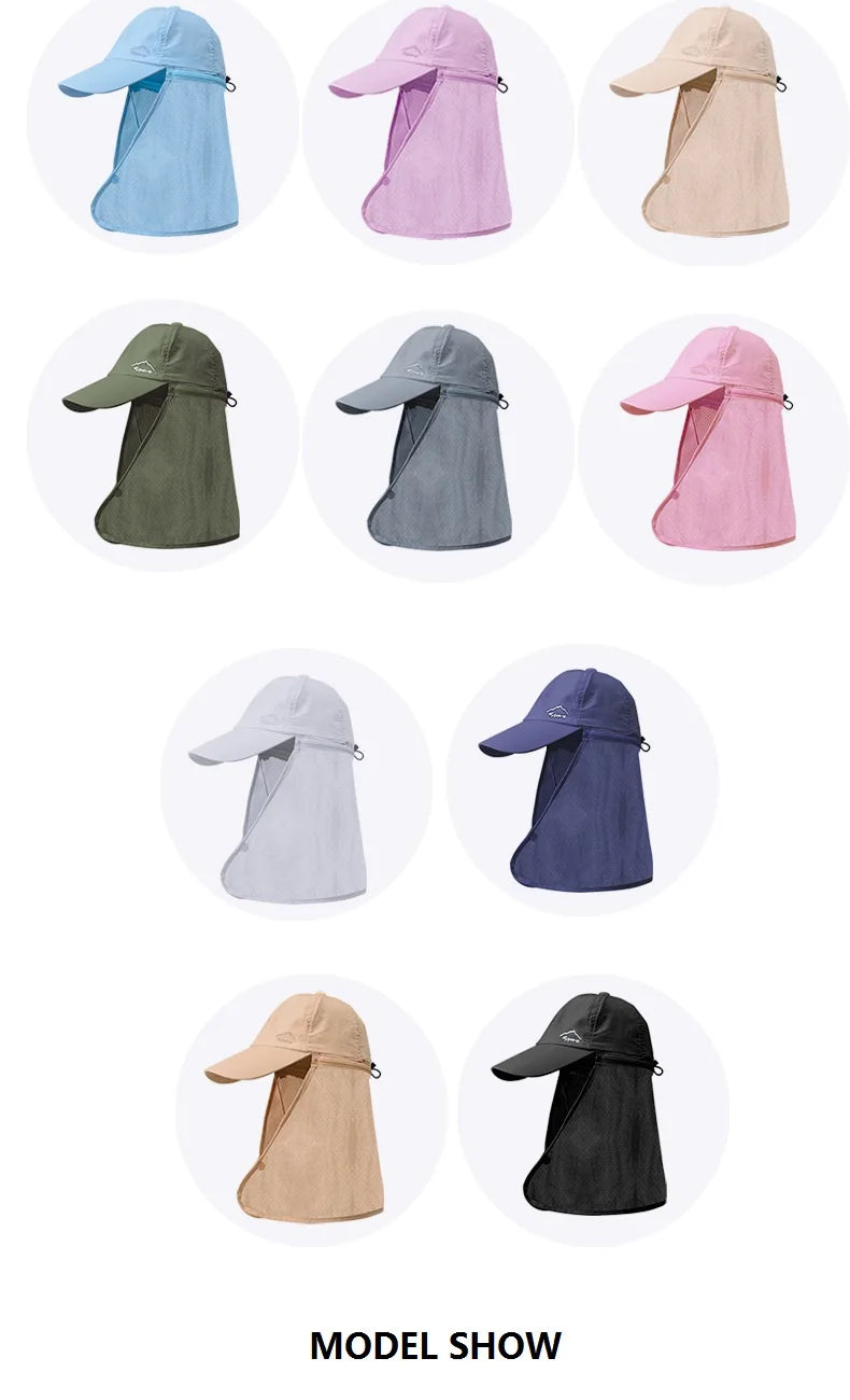 Summer Quick Drying Baseball Caps For Men Women Anti UV Sun Hat Breathable Hiking Fishing Hat Male Outdoor Detachable Shawl Hats