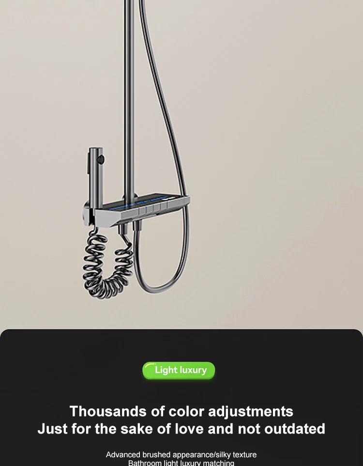 Bathroom Shower Full Set Gray Digital Display Shower System Set  Piano Button With Ambient Light Faucets Shower Head