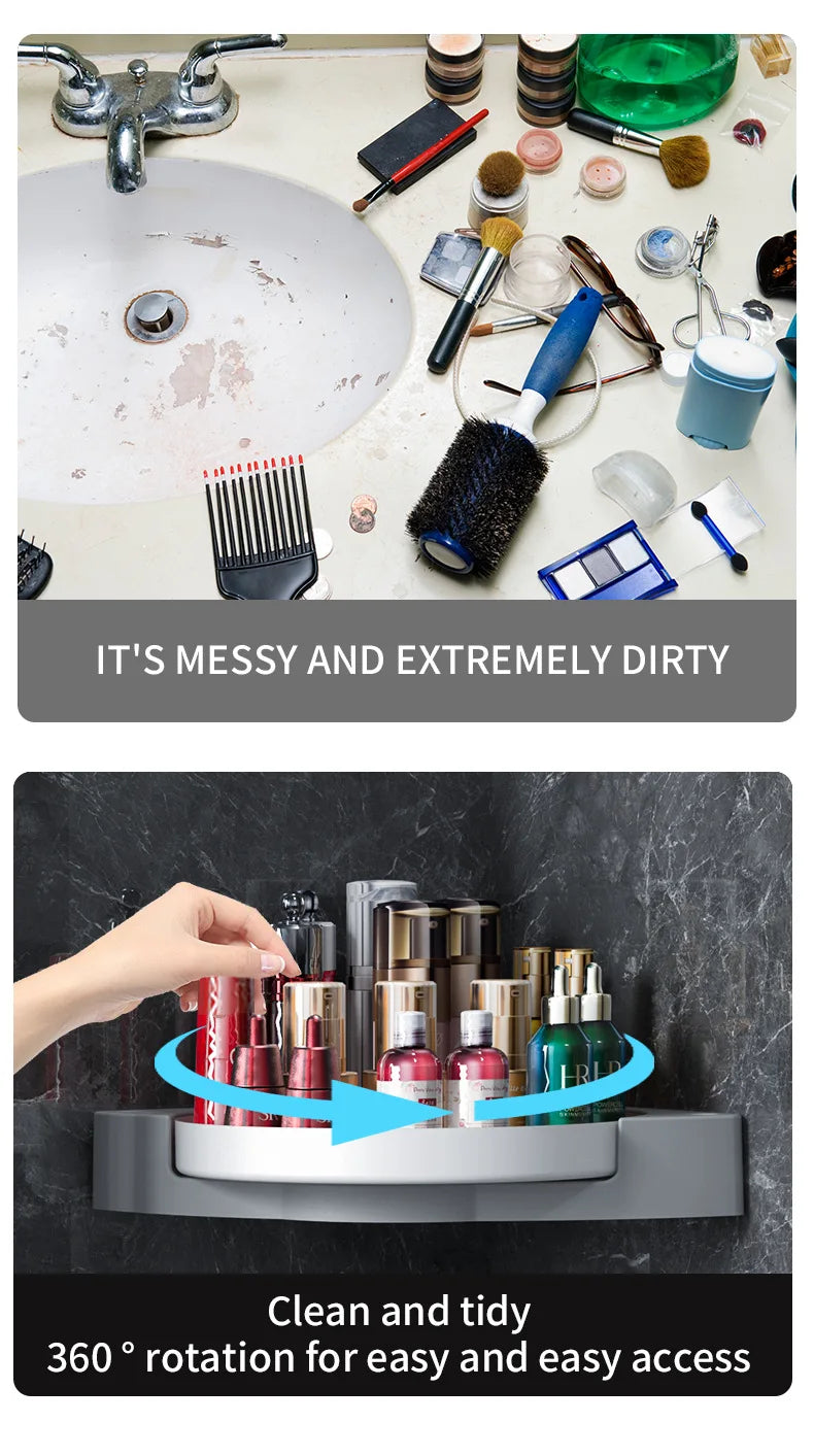 360° Rotate Shower Organizer Shelves Bathroom Swivel Shelf Kitchen Storage Organiser Shower Shelf  Bathroom Accessories