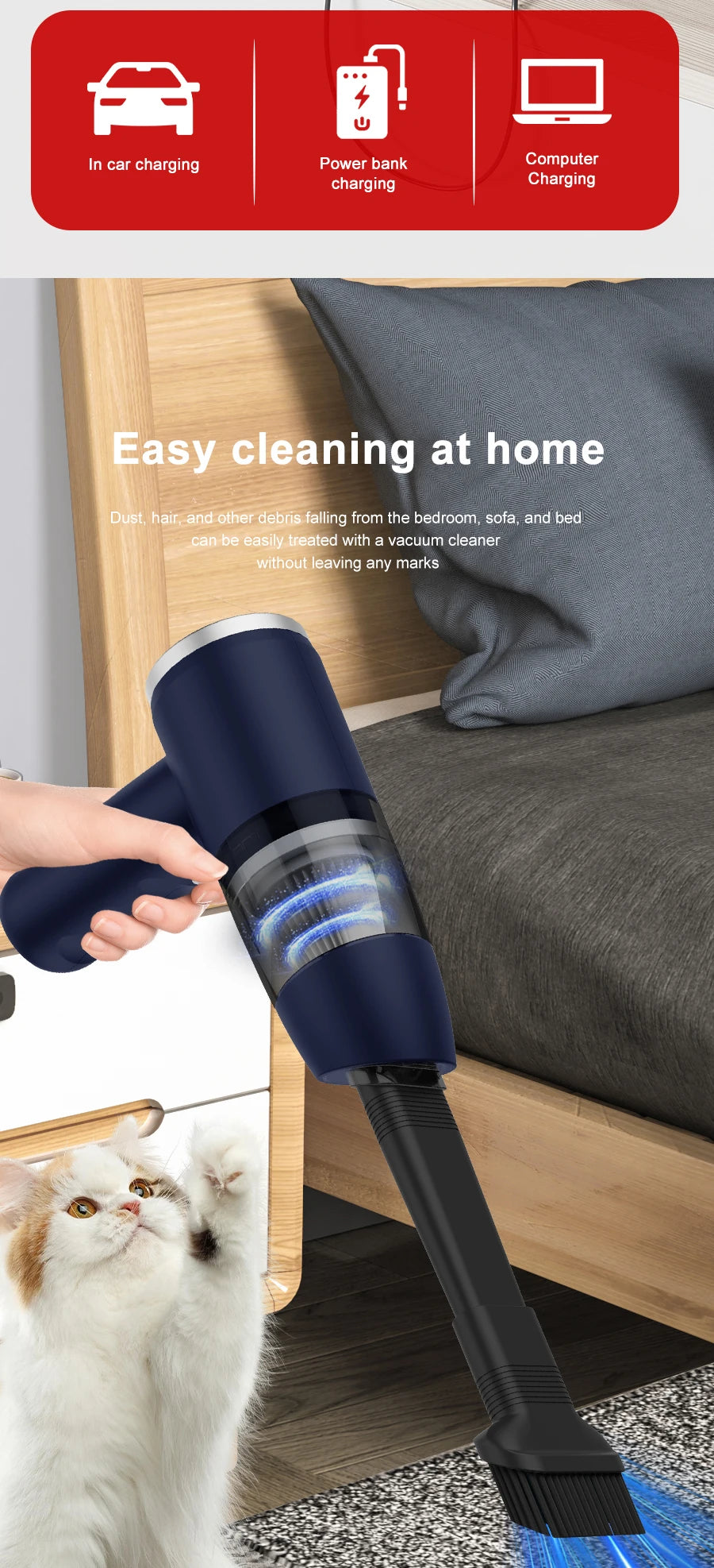 Handheld Portable Dualuse Wireless Vacuum Cleaner Household Car Mounted High-power 3500pa Suction Multifunctional Vacuum Cleaner