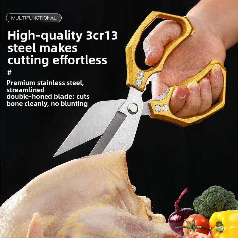 1pc Heavy-Duty Kitchen Scissors Stainless Steel Multi-Purpose Shears for Meat and Roast Cutting Household Cooking Food Scissors