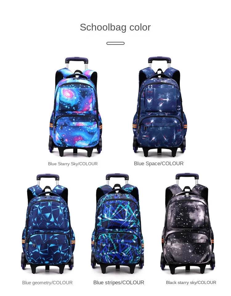 School bags with Wheels School Rolling Backpacks for Boys Trolley Bag Waterproof Orthopedic School Bag Student Wheeled Backpack - AIAZ