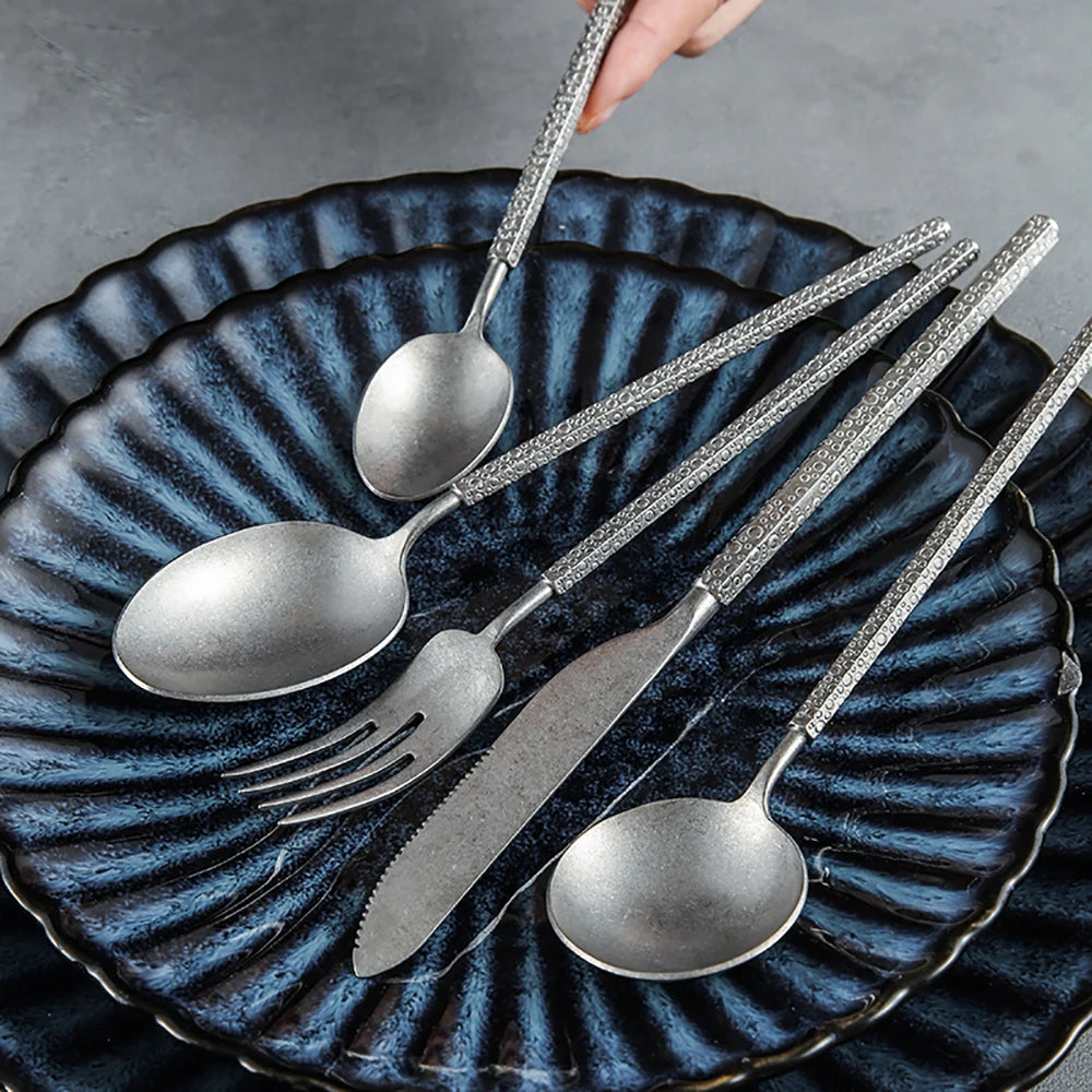 GH304 stainless steel snowflake sand Western food tableware diagonal tail knife fork spoon restaurant hotel home set