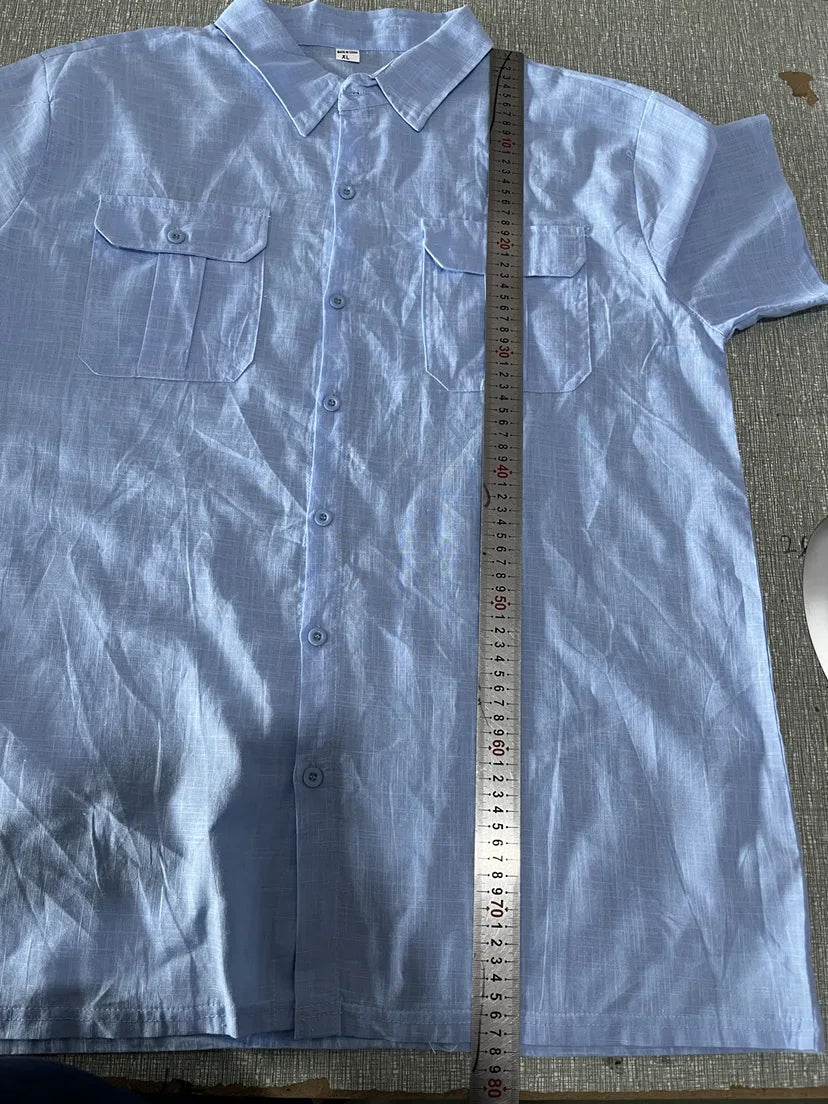 Shirts for Men Handmade Shirt Man Double Pocket Shirt Short Sleeve Men Shirt Linen Shirts for Men Men Cotton Shirt Short Sleeve - AIAZ