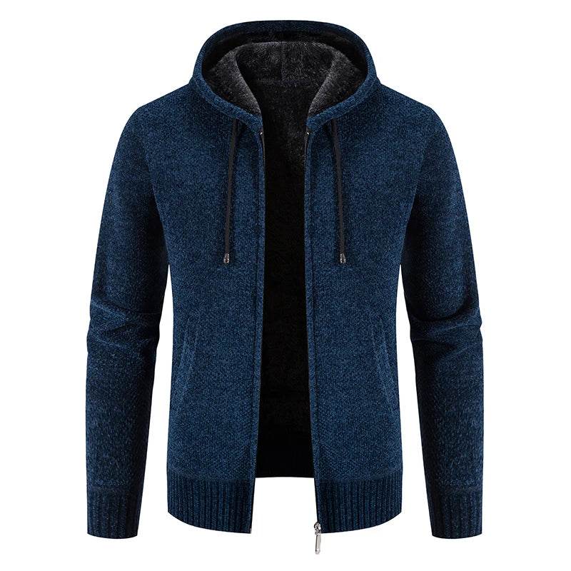 2025 New Winter Mens Sweaters Outwear Hooded Fleece Cardigan Men Knitted Warm Sweatercoat Solid Casual Hooded Sweater Jacket Man - AIAZ