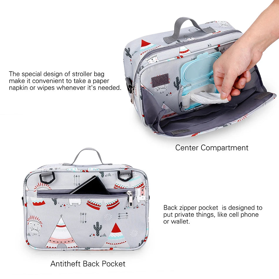 Women Multi-functional Messenger Bags Outdoor Waterproof Stroller Hanging Bag Baby Diaper Bags Adult Casual Cartoon Shoulder Bag
