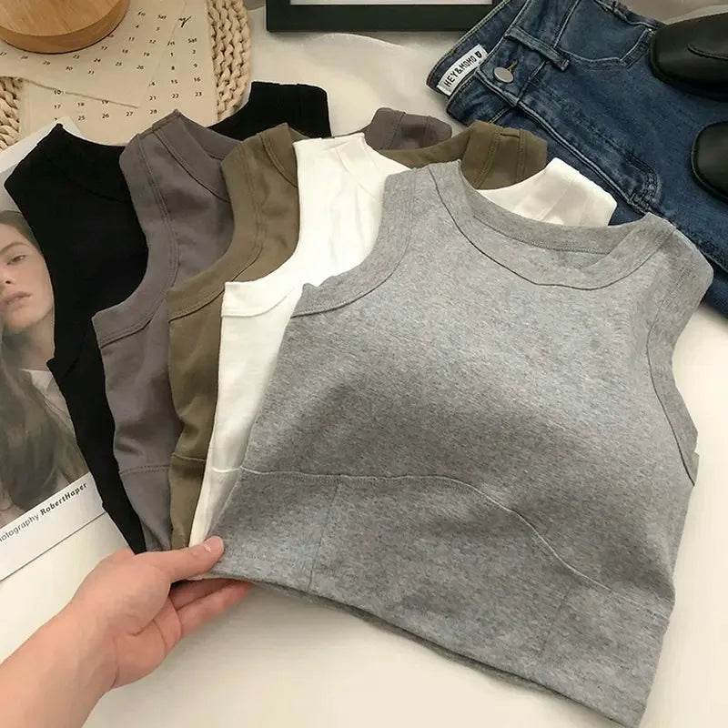 Women Crop Tops Sexy Solid Camisole One-piece Tube Top Seamless Sports Tank Top Wireless Underwear Padded Bra Bralette Vest - AIAZ