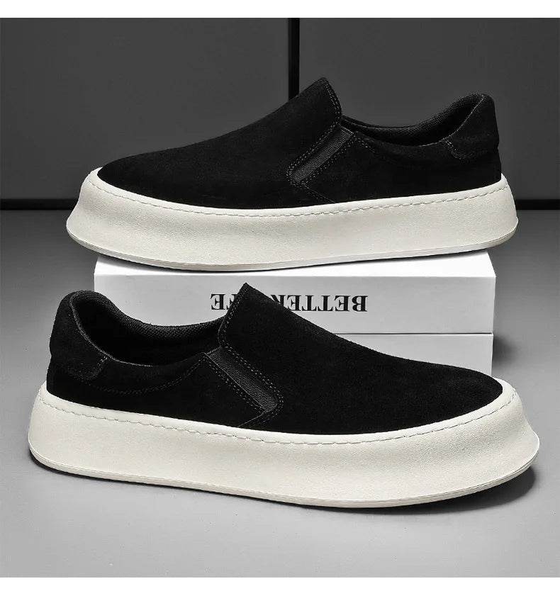 Men's shoes summer 2024 new low-top all-match nubuck leather sneakers lightweight slip-on slip-on shoes fashionable casual shoes - AIAZ
