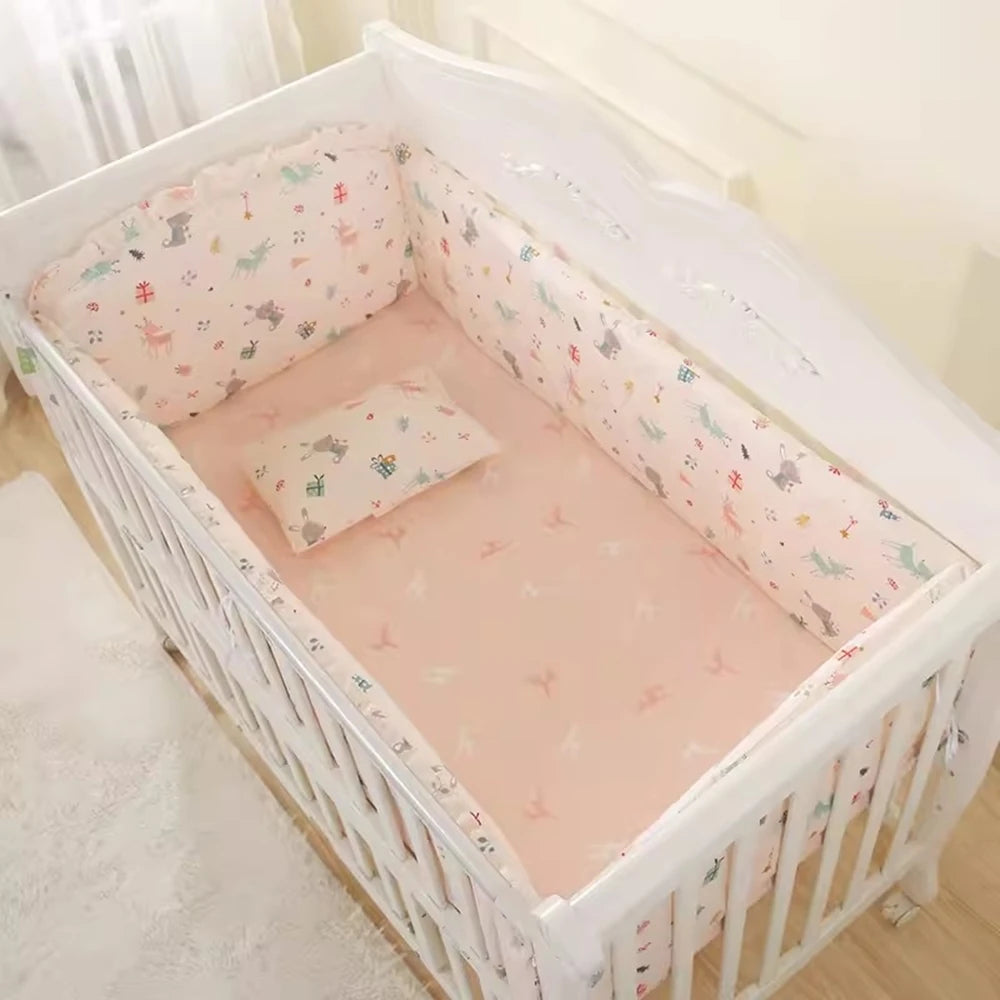 6PCS Baby Bedding Set Cotton Bedroom Decor Newborns Crib Bumpers Cushion Cotton include( 4Bumpers+Sheet+Pillow)