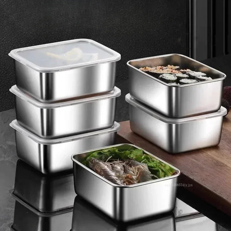 Stainless Steel Rectangular Crisper Household Outdoor Lunch Box Refrigerator Frozen Crisper Containers for Kitchen Accessories