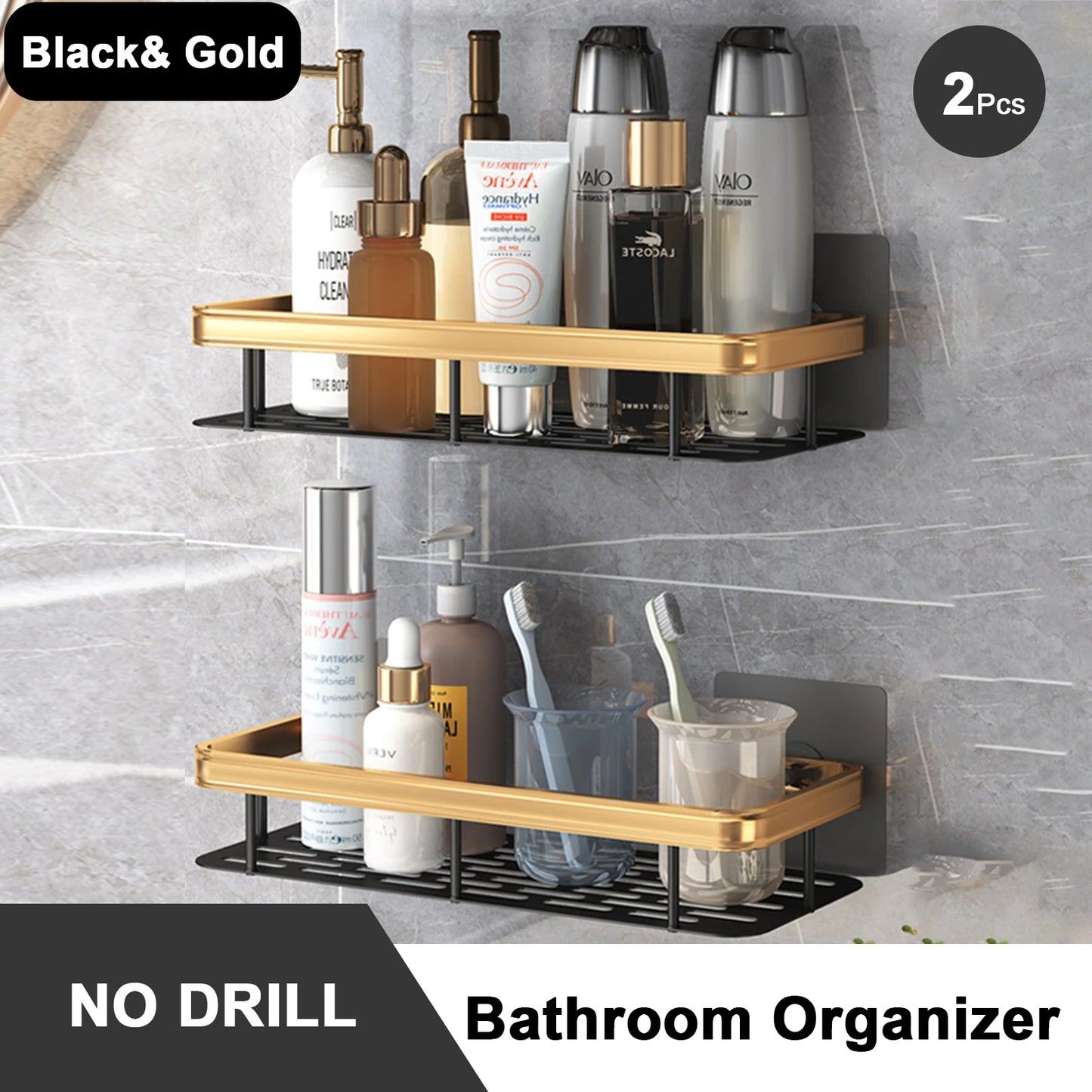 Bathroom Shelf No Drill Wall Mounted Shampoo Bottle Shower Corner Rack Toilet Storage Rack Aluminum Bathroom Kitchen Accessories