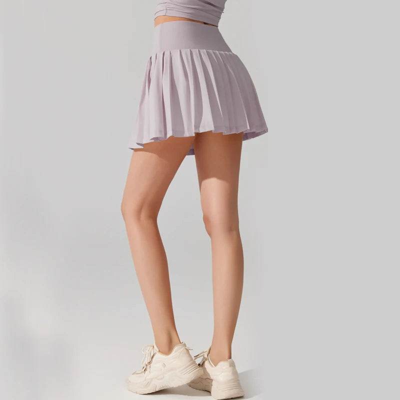 Women Summer Tennis Skirt Solid Color Pleated 2 In 1 Running Skirt Breathable Quick Dry Pocket Badminton Skirt Short Sportswear - AIAZ