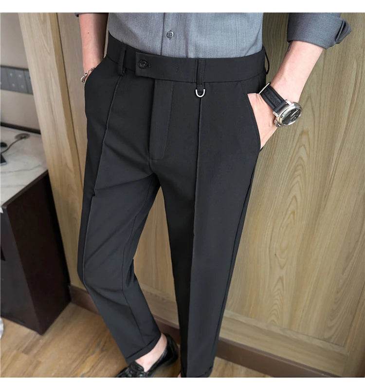 Men's business casual trousers, daily formal work pants, 2024 new high quality, plain color versatile ankle-length trousers. - AIAZ