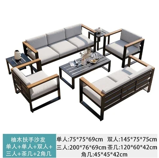 Aluminum Alloy Garden Sofas Waterproof Sunscreen Outdoor Furniture Home Courtyard Balcony Garden Sofa Coffee Table Combination L