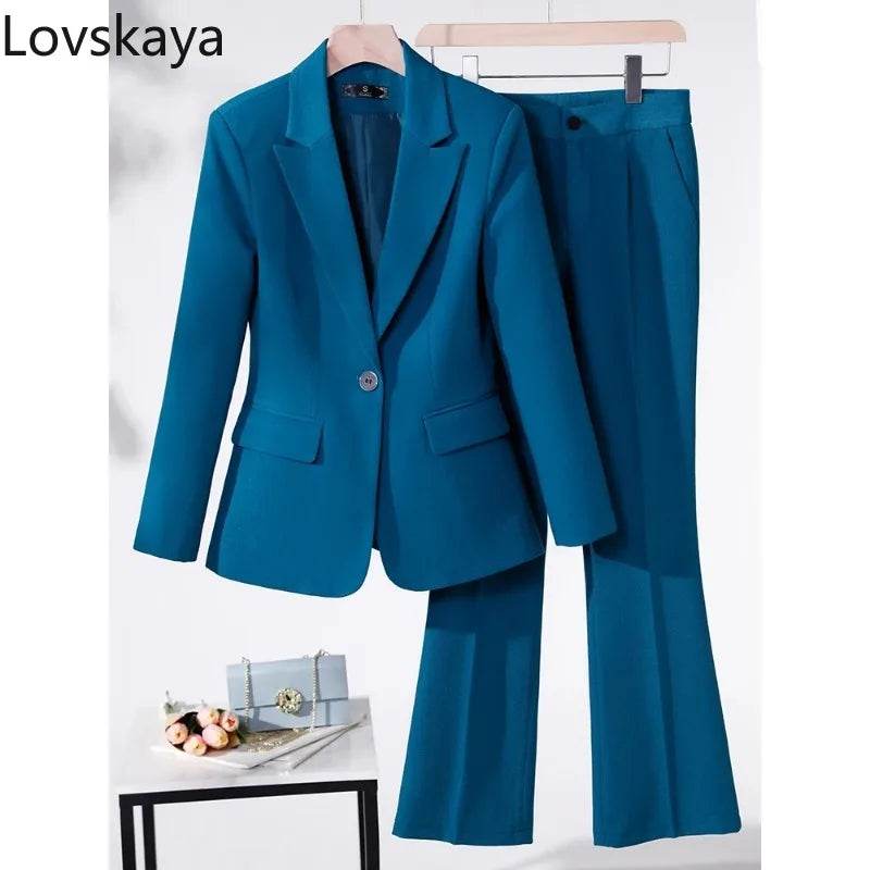 Business Work Wear 2 Piece Set Purple Blue Red Black Long Sleeve Blazer And Trouser Women Pant Suit Formal - AIAZ
