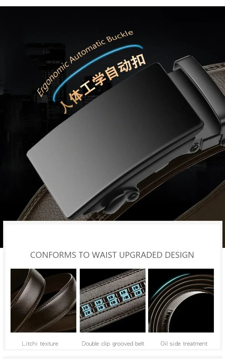 Automatic Buckle Belt for Men Famous Brand Business Belt Men PU Leather Waist Straps Black Male Jeans Belts for Men
