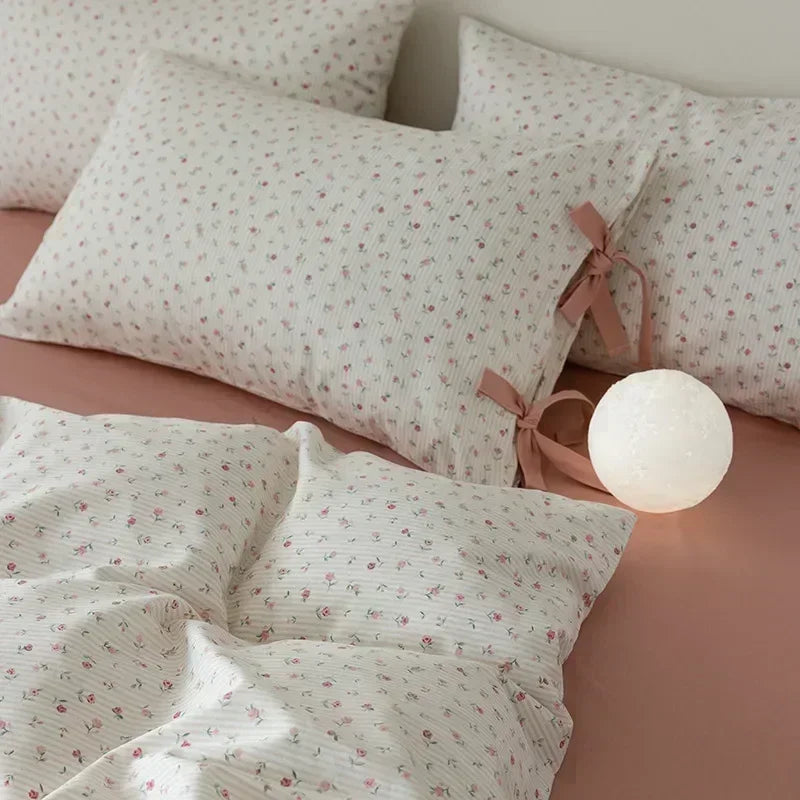 100% Cotton Bedding Set Flower Style Duvet Cover with Pillow Case Single Bedding Set Skincare Sheet Set