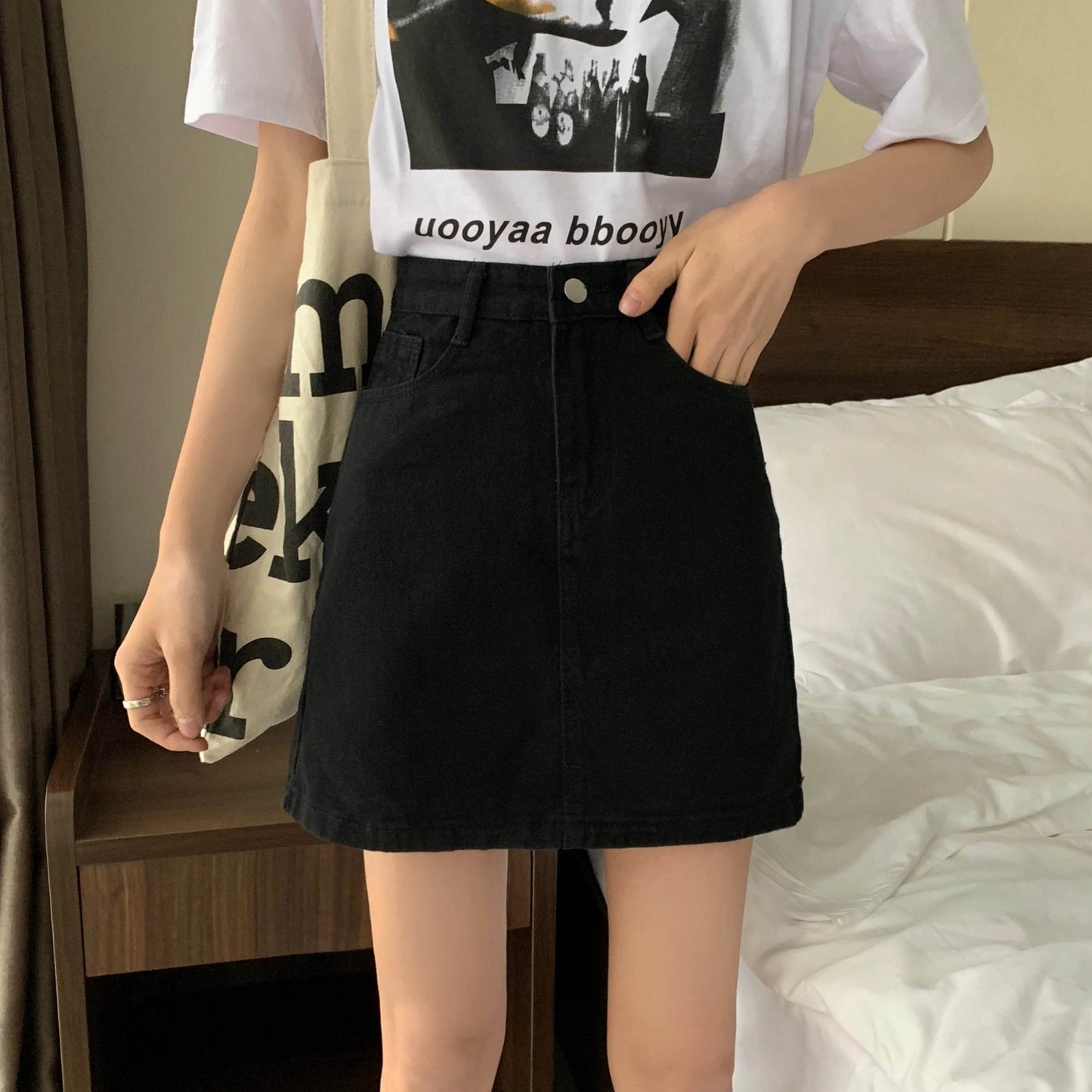 High Waist Denim Skirt Versatile Skirt Women's Clothing A-Line ort Skirt Slimming Wraparound Summer 202 plus Size - AIAZ