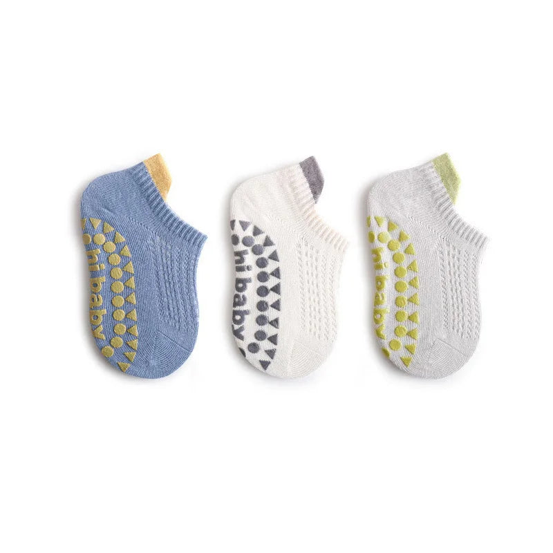 3 Pairs Babys Cotton Thin Mesh Socks Comfy Breathable Kids Boys Girls Non-slip Floor Socks