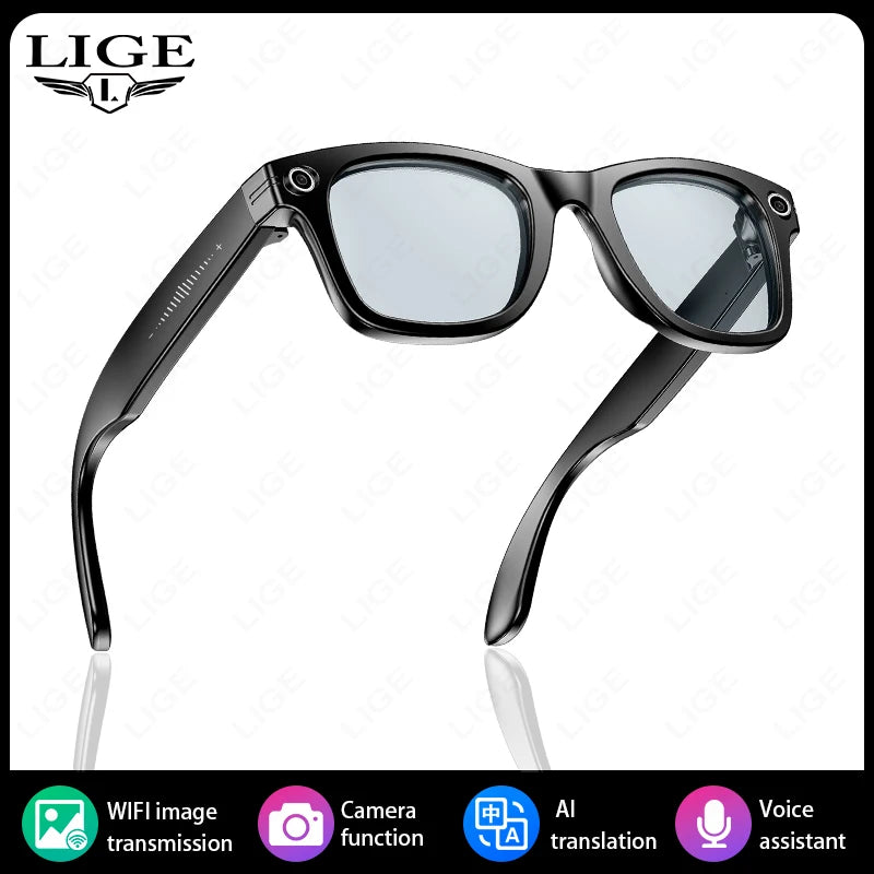 LIGE AI Smart Glasses With 800W HD Video Sport Sunglasses Bluetooth Call Voice Assistant Music Player Smart Glasse For Men Women