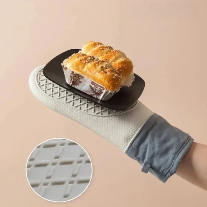 Microwave Kitchen Baking Mitt - 2pcs Silicone Oven Gloves, Thicken High Temp Resistant, Anti-burn Non-slip, Heat Gloves