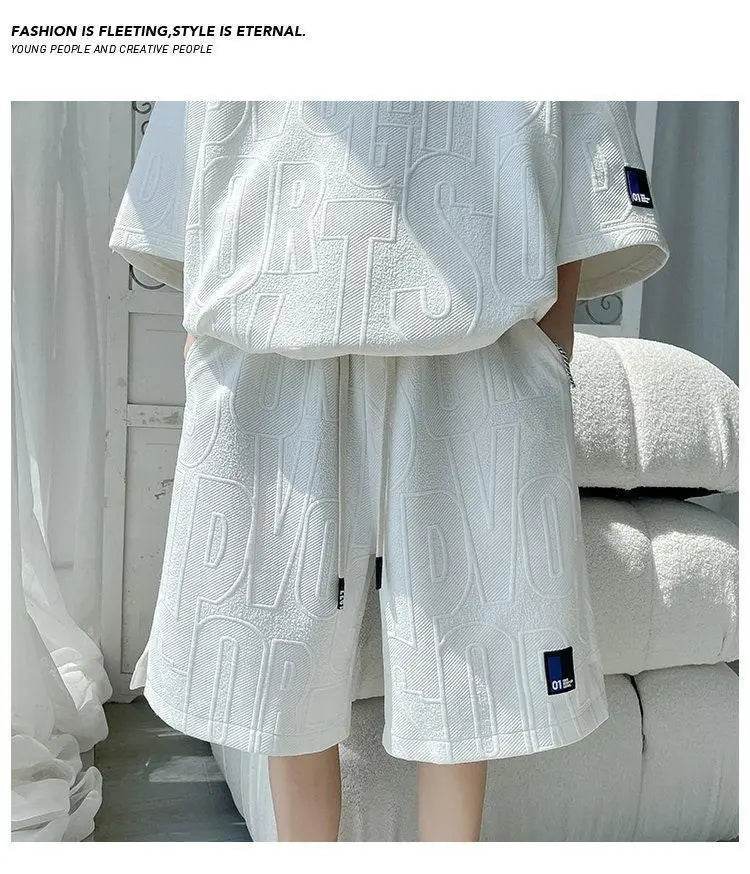 2025 3D Men's new Waffle TZ30 Summer Suit Casual T-shirt + Shorts Suit Men's Tracksuit Solid color tracksuit loose suit - AIAZ