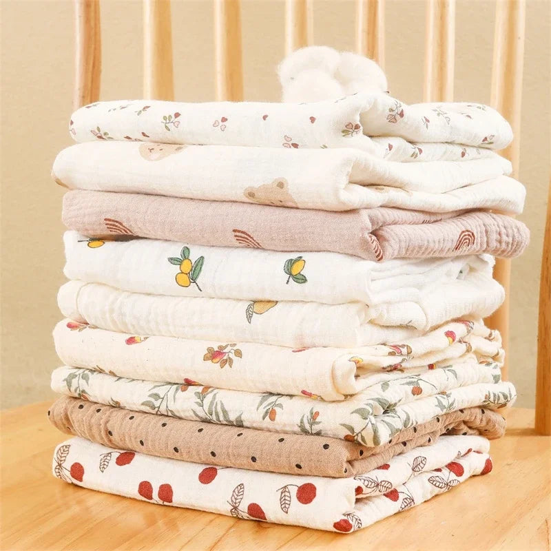 Baby Cotton Muslin Swaddle Blanket Floral/Animal Print Stroller Blanket Infant Diaper Newborn Receiving Blanket