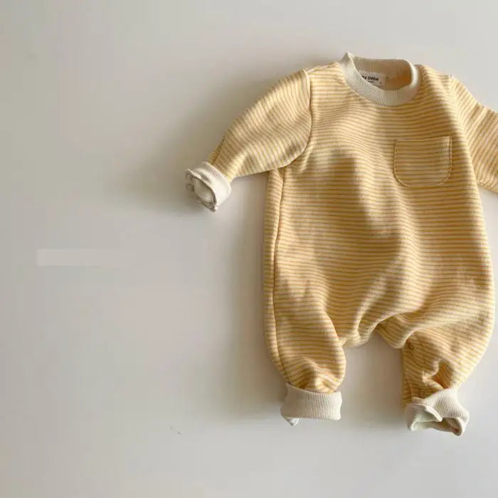 2025 Autumn New Baby Boy Girl Long Sleeve Romper Cotton Newborn Fashion Striped Jumpsuit Infant Simple Casual Clothes 0-24M
