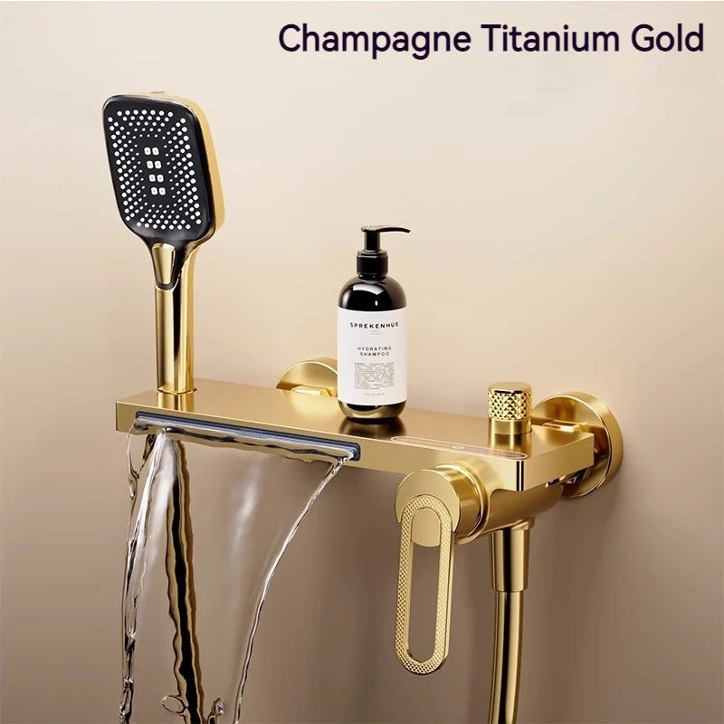 Bathtub Shower Faucet Single Handle Spout Mixer Tap With Hand Shower Wall Mount Platform Bath Mixer Water Faucet Wall Mounted