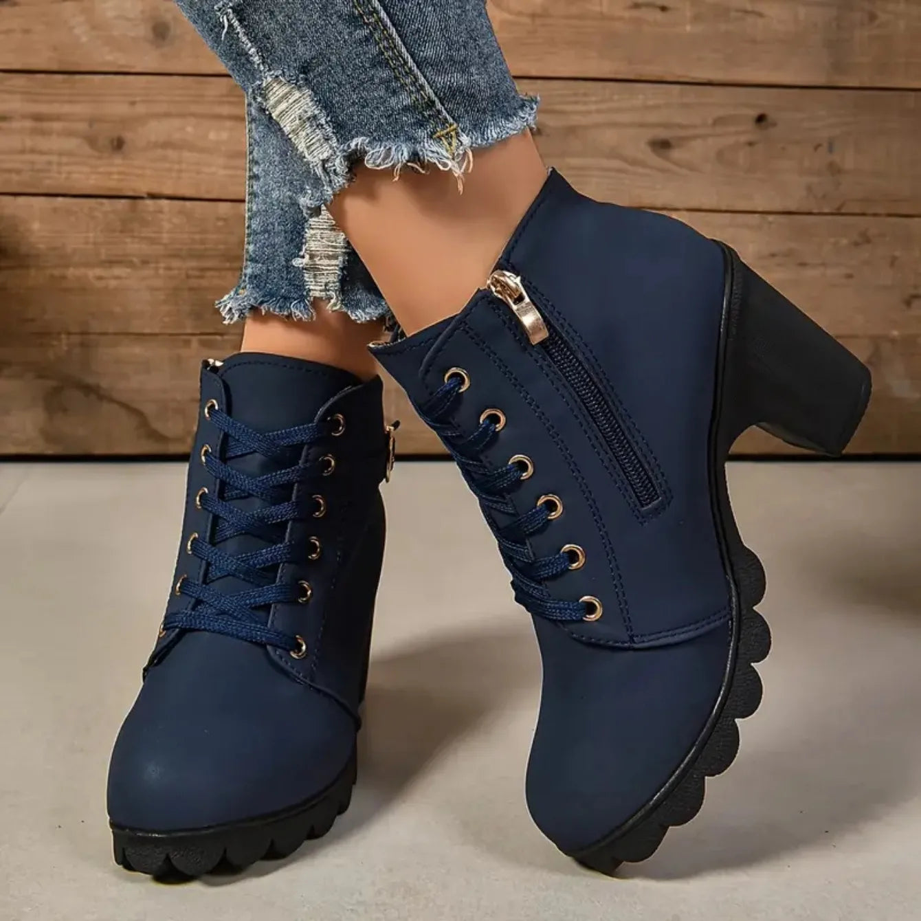 Women Boots Autumn Winter High Quality Boots Lace-up High Heels Shoes for Women Outdoor Fashion Anti-slip Boots Botas De Mujer