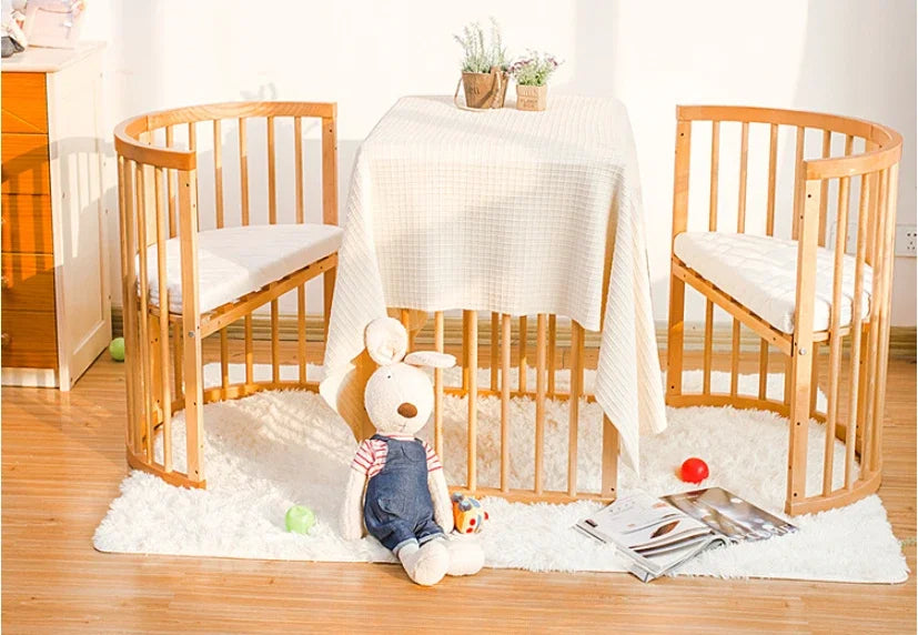 Nordic Multi-functional Height Adjustable Wooden Baby Cribs Kid Bed