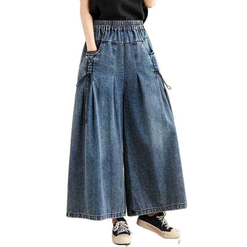 Denim Pant Women Jeans Wide Leg Long Pants A Line High Waist Straight Trousers Y2k Streetwear Casual Loose Mom Summer Club - AIAZ