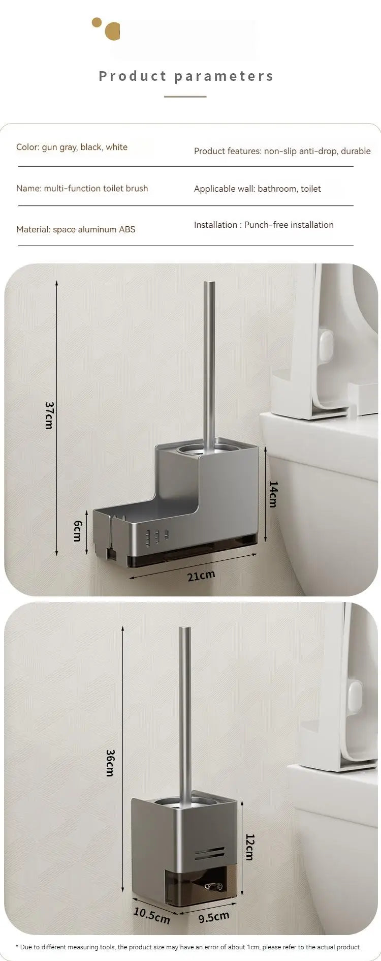 Bathroom Toilet Brush Holder Cleaning Tools Space Aluminum Wall Mounted No Drill Vertical Toilet Brush Bathroom Accessories