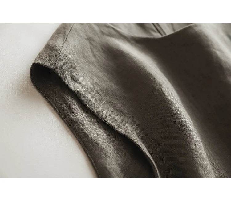 Linen Cotton Sleeveless Long Dress Vintage Slimming A Line Dress For Women Summer Solid O Neck Tank Robe Casual Clothes X1399 - AIAZ