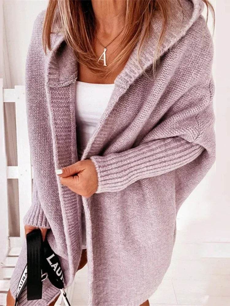 Women's Long Hooded Knitted Cardigan Sweater Warm Winter Overcoat Loose Fit Ladies Jumper Coat Knitwear Comfortable Knit - AIAZ