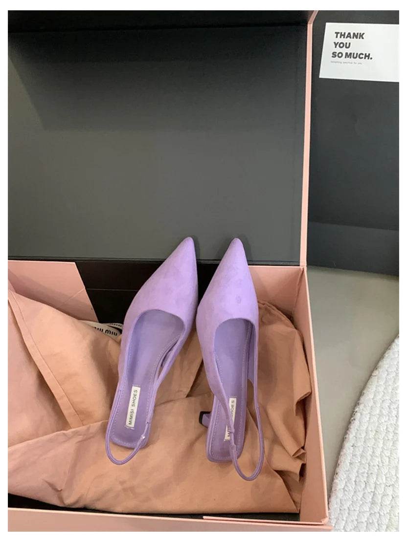 Fashion Brand Slingback Sandals Women Med Heels Pumps Elegant Pointed Toe Female Mules Dress Slides Sandalias Mujer Verano Mujer - AIAZ