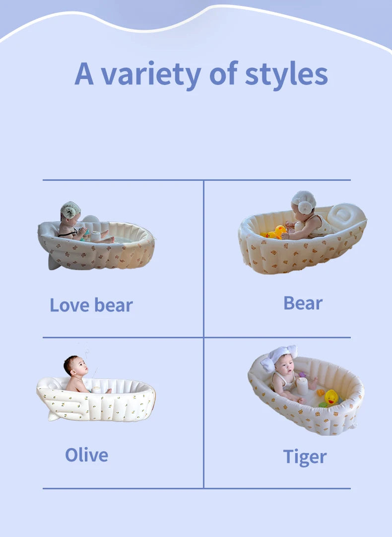 Baby Inflatable Bathtub, Portable Baby Bath Tub Non-slip Travel Bathtub Mini Air Swimming Pool Child Thick Folding Shower Tub