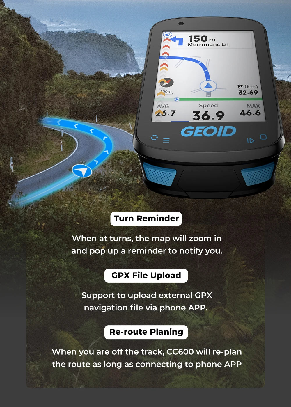 GEOID CC600 Color Screen Bike Computer Smart Navigation GPS Wireless Bicycle Speedometer WIFI ANT+ 11 Languages Cycling Odometer