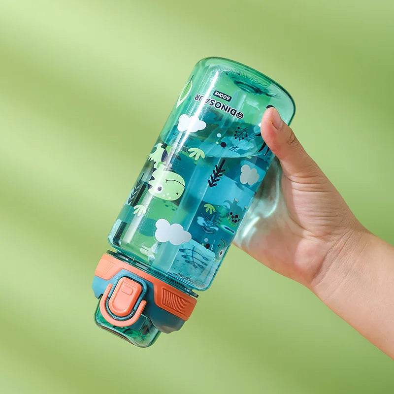 600ml Cartoon Animal Water Bottle Portable Safety Lock Cute Straw Cup Kids Leak-proof Drinking Jug For Outdoor Camping Travel - AIAZ
